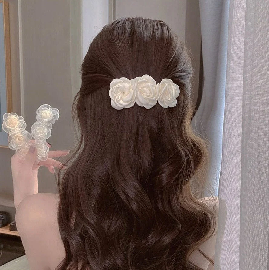 Triple Fabric Rose Hair Clip - Image 6