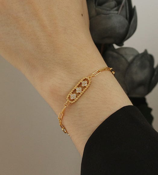 Triple Flower 18K Gold Plated Bracelet