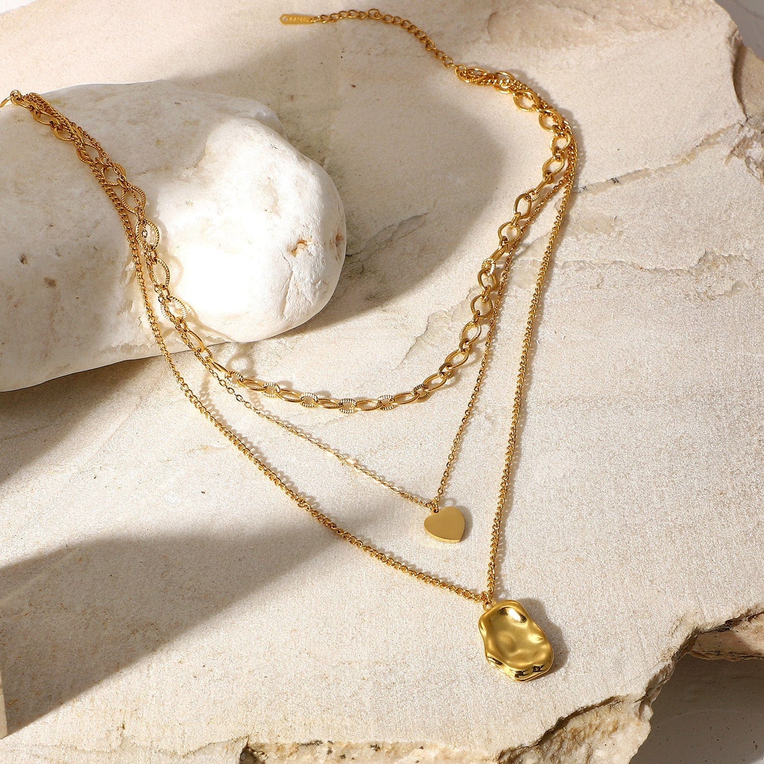 Triple Layered Gold Chain Necklace with Pendants - Image 4