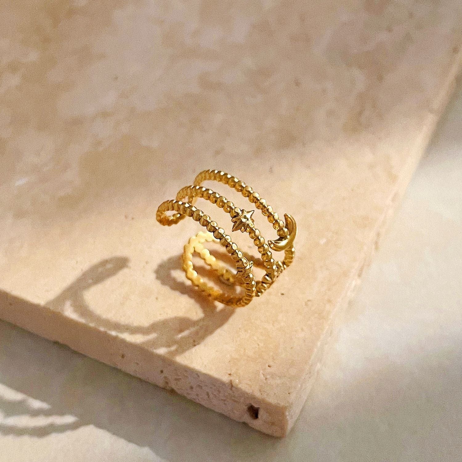 Triple Layered Moon & Sun 18k Gold-Plated Ring - Image 2