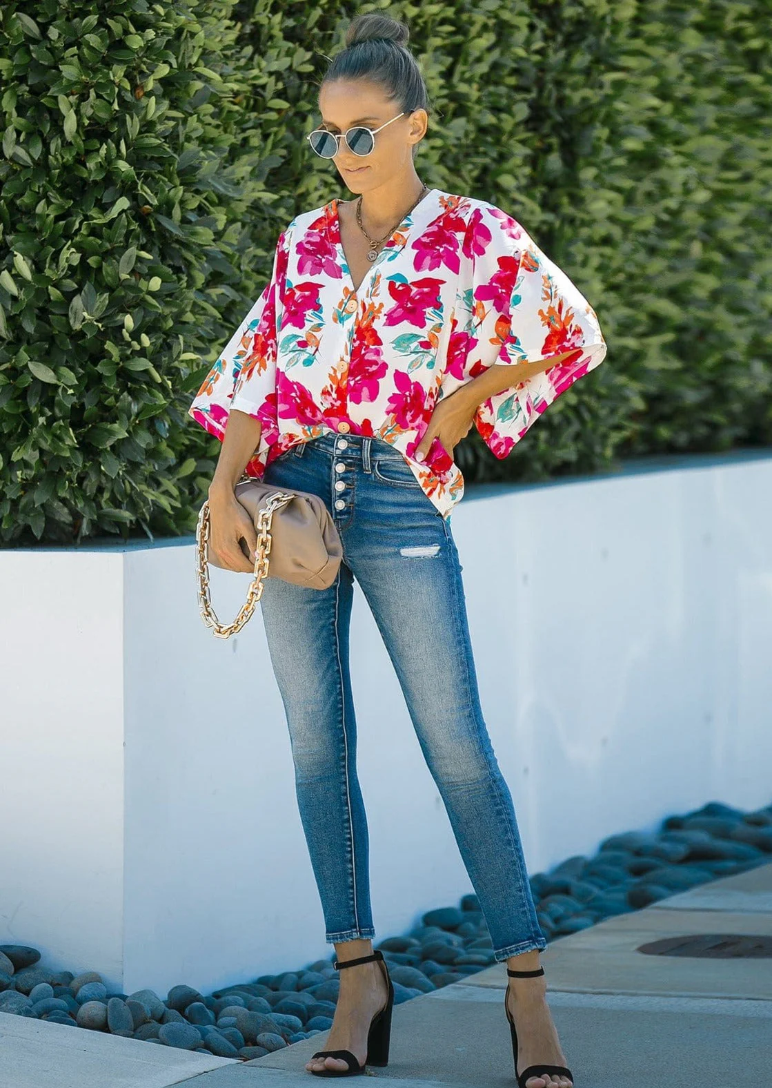 Tropical Print Oversized Polo