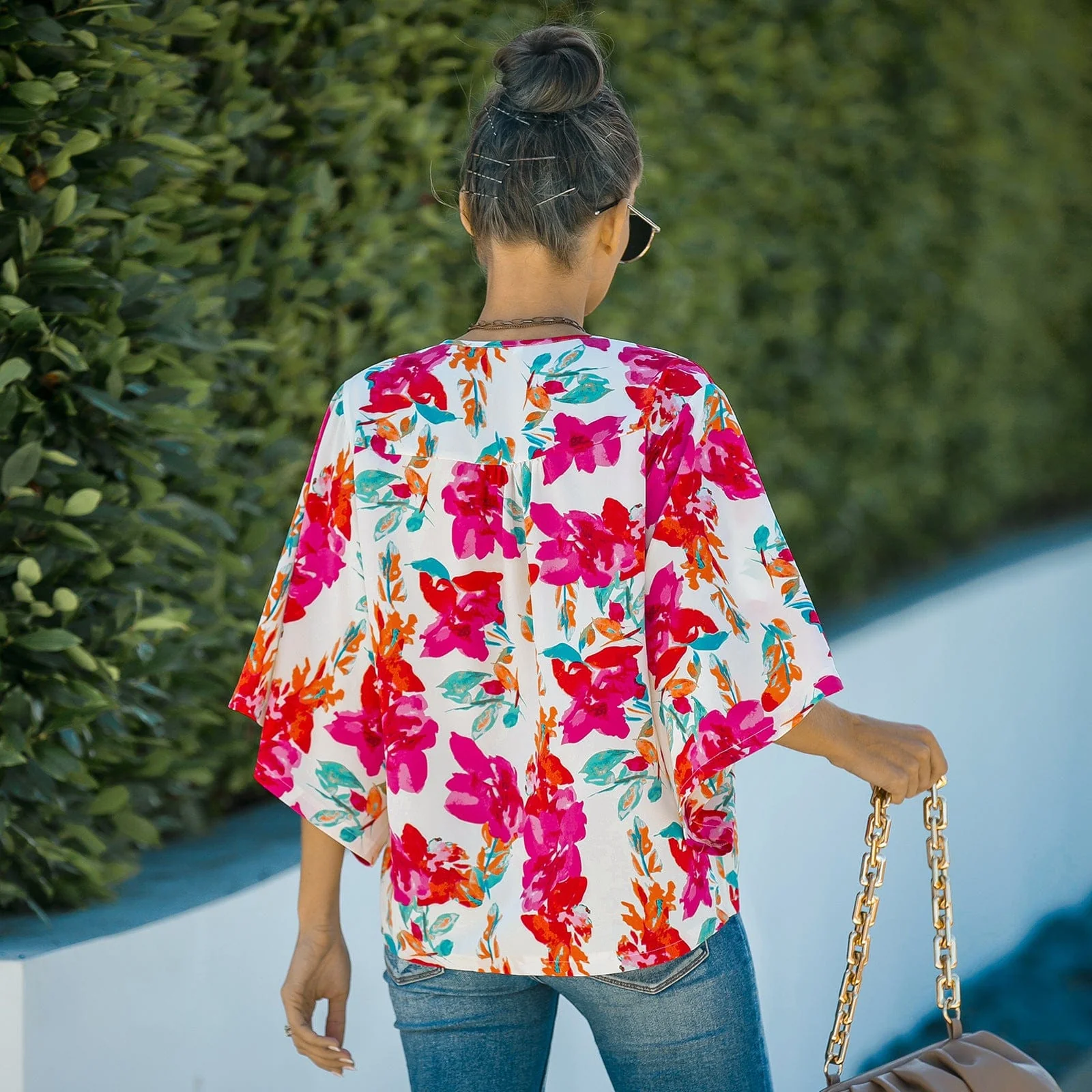 Tropical Print Oversized Polo - Image 3