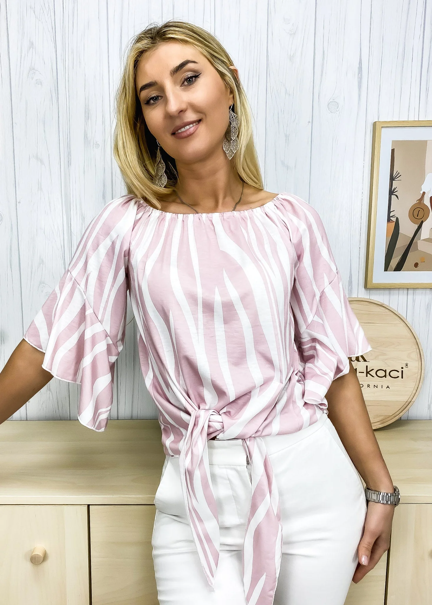 Trumpet Sleeve Tie-Front Blouse