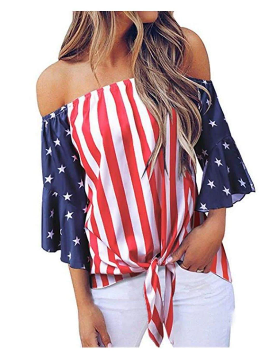 Trumpet Sleeve Tie-Front Blouse - Image 11