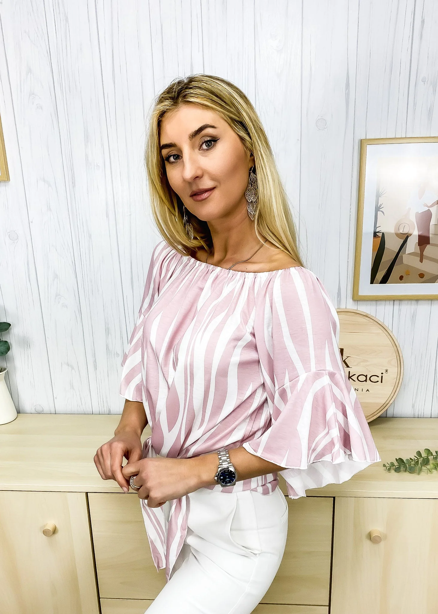 Trumpet Sleeve Tie-Front Blouse - Image 4