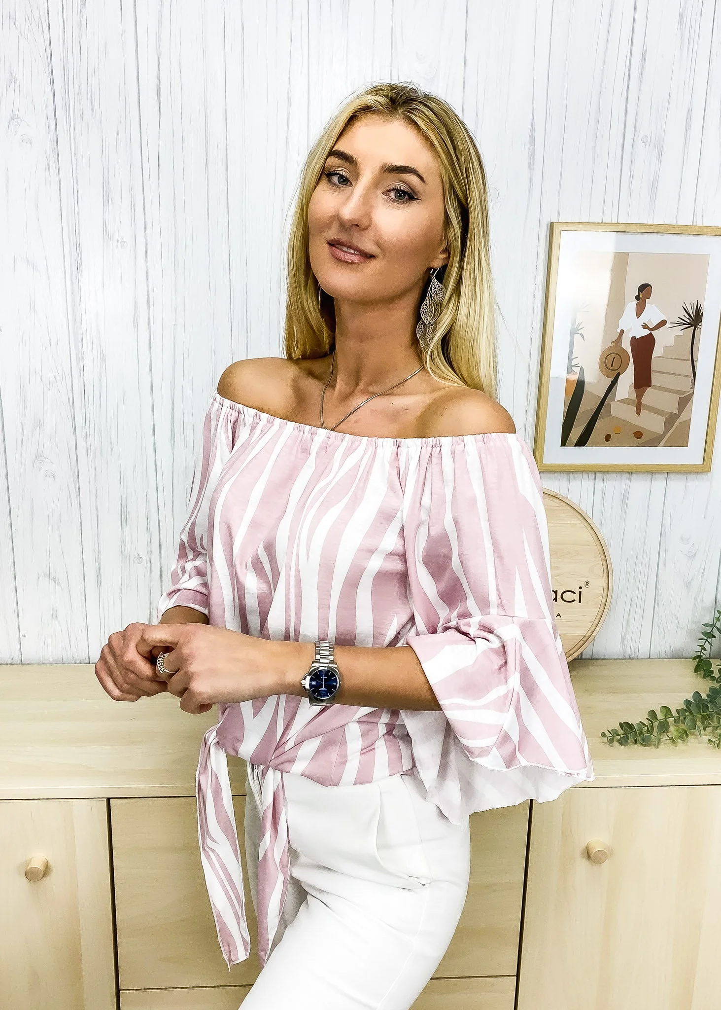 Trumpet Sleeve Tie-Front Blouse - Image 5