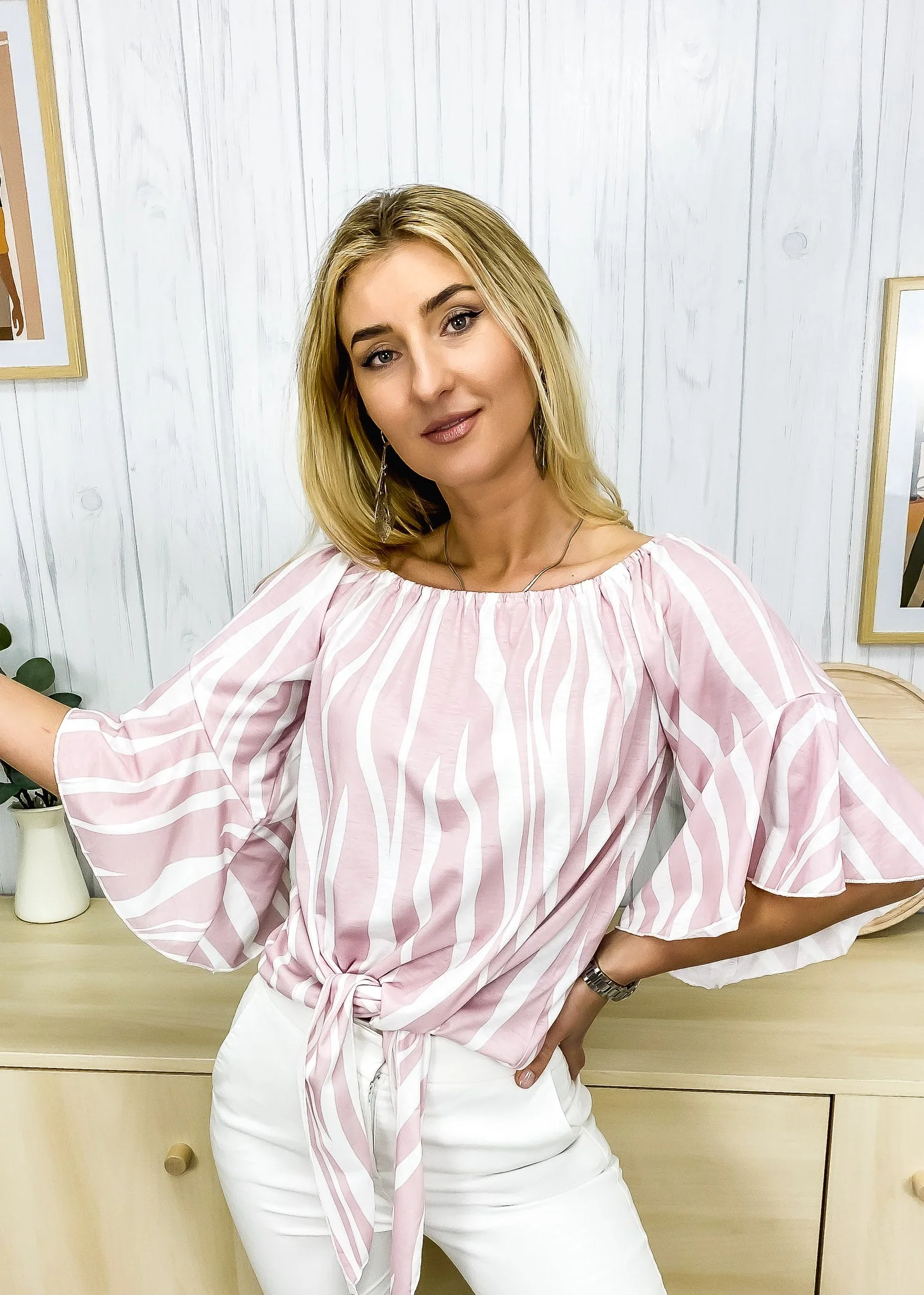 Trumpet Sleeve Tie-Front Blouse - Image 6