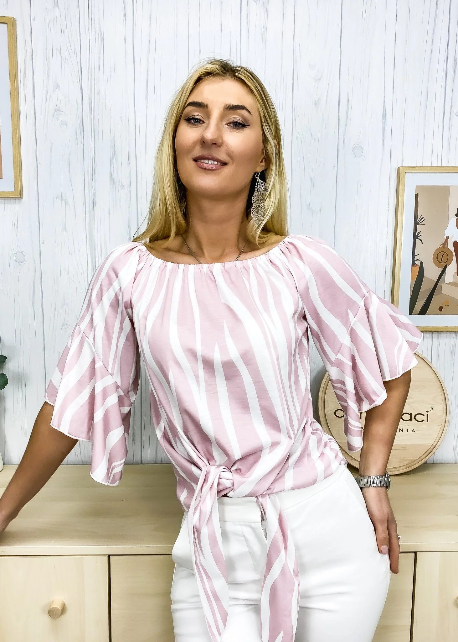 Trumpet Sleeve Tie-Front Blouse - Image 7