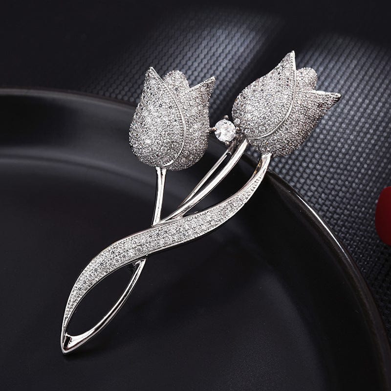 Tulip Flower Brooch with Clear Crystals - Image 2