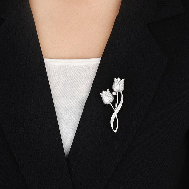 Tulip Flower Brooch with Clear Crystals - Image 3