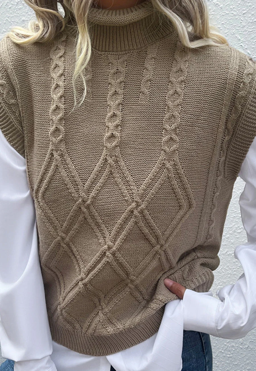 Turtleneck Cable Knit Sweater Vest - Image 2