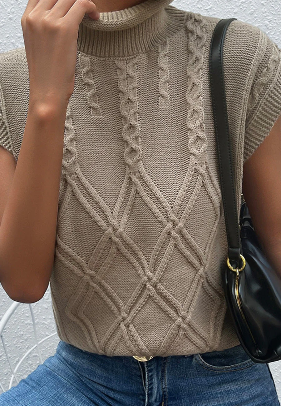 Turtleneck Cable Knit Sweater Vest - Image 3