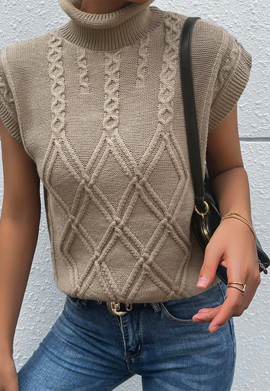 Turtleneck Cable Knit Sweater Vest - Image 4