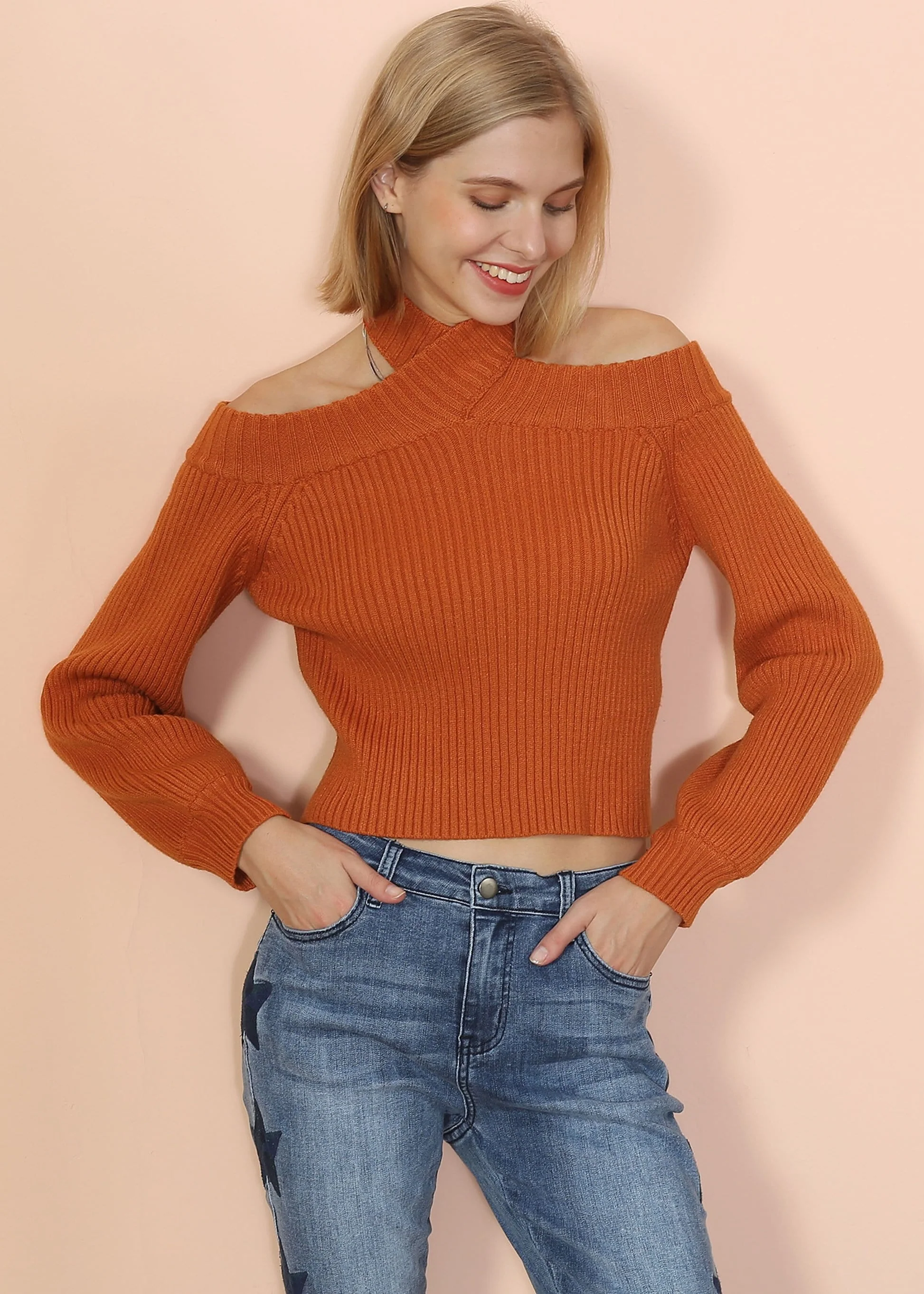 Turtleneck Cold Shoulder Sweater - Image 13