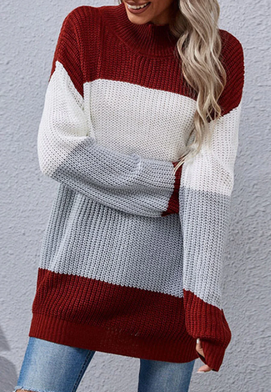 Turtleneck Color Block Chunky Sweater - Image 2