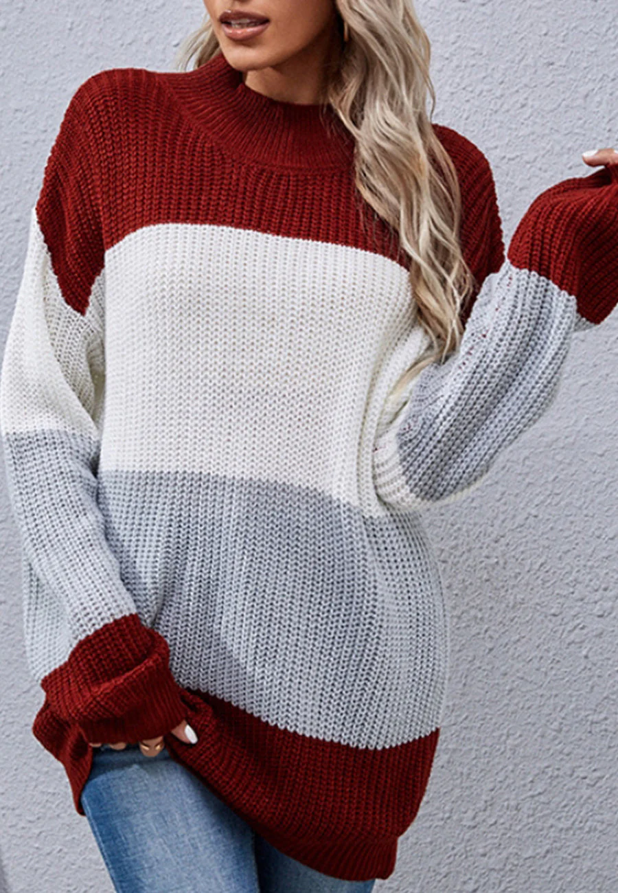 Turtleneck Color Block Chunky Sweater - Image 3