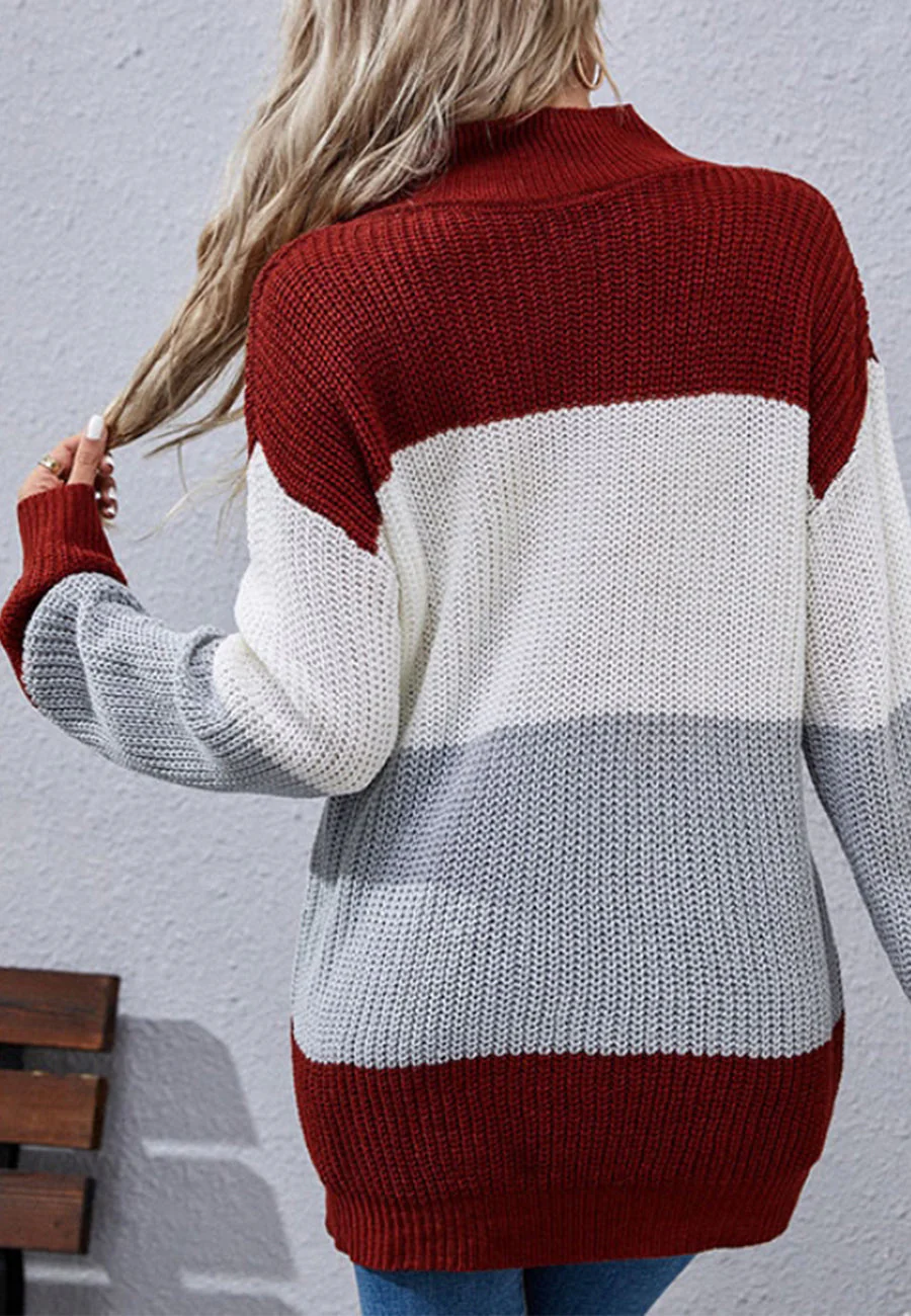 Turtleneck Color Block Chunky Sweater - Image 4