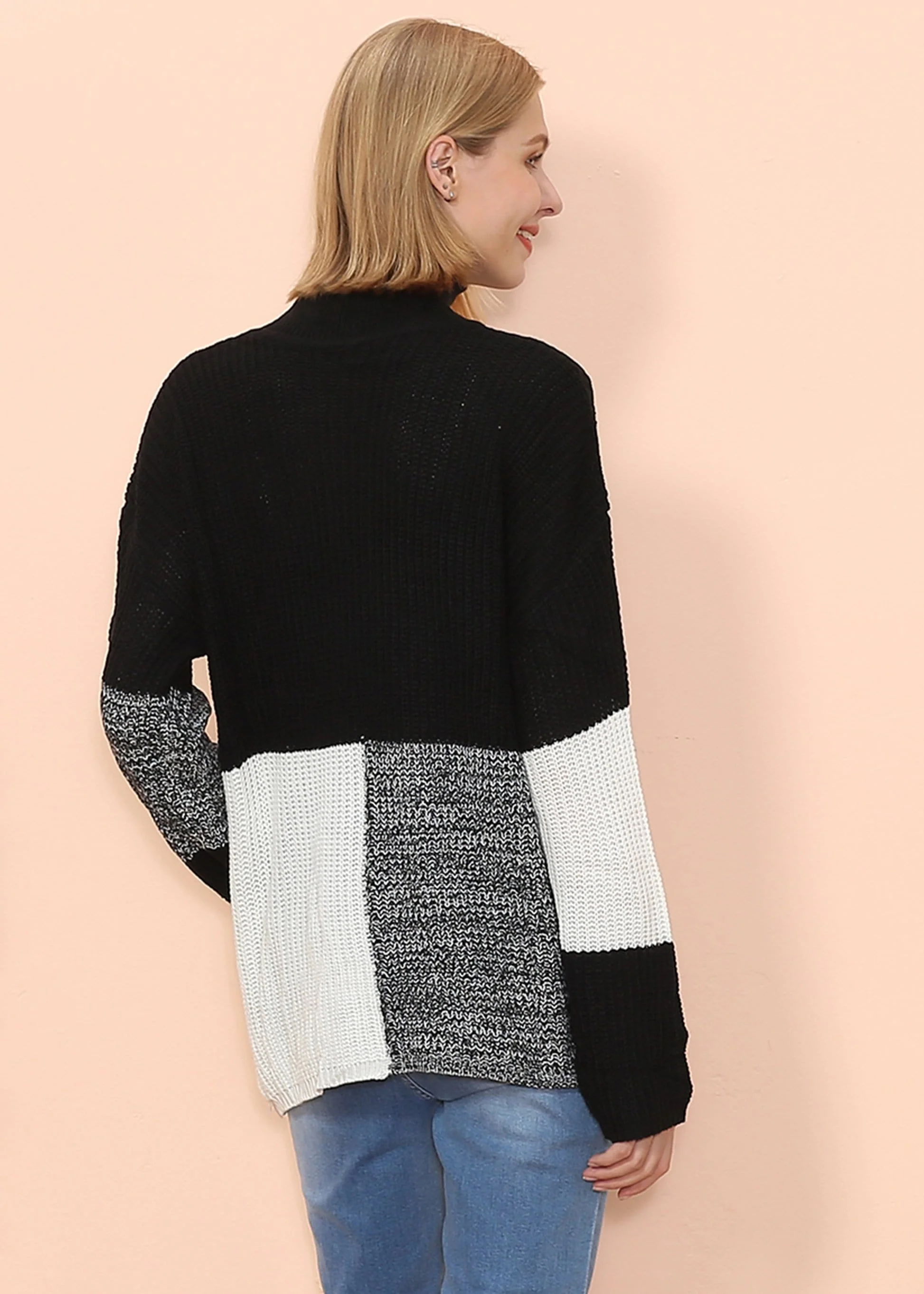 Turtleneck Color Block Knit Sweater - Image 11