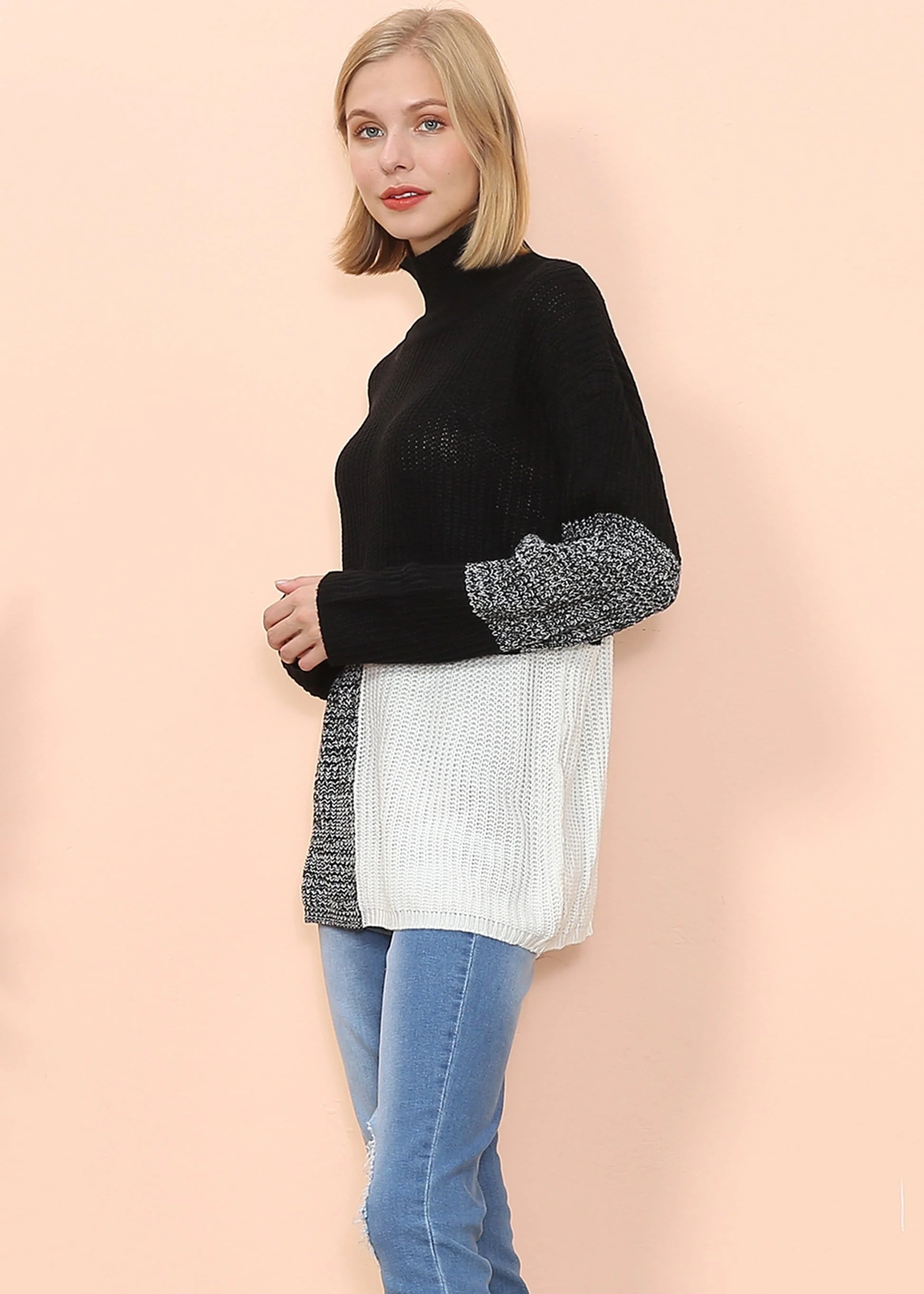 Turtleneck Color Block Knit Sweater - Image 6
