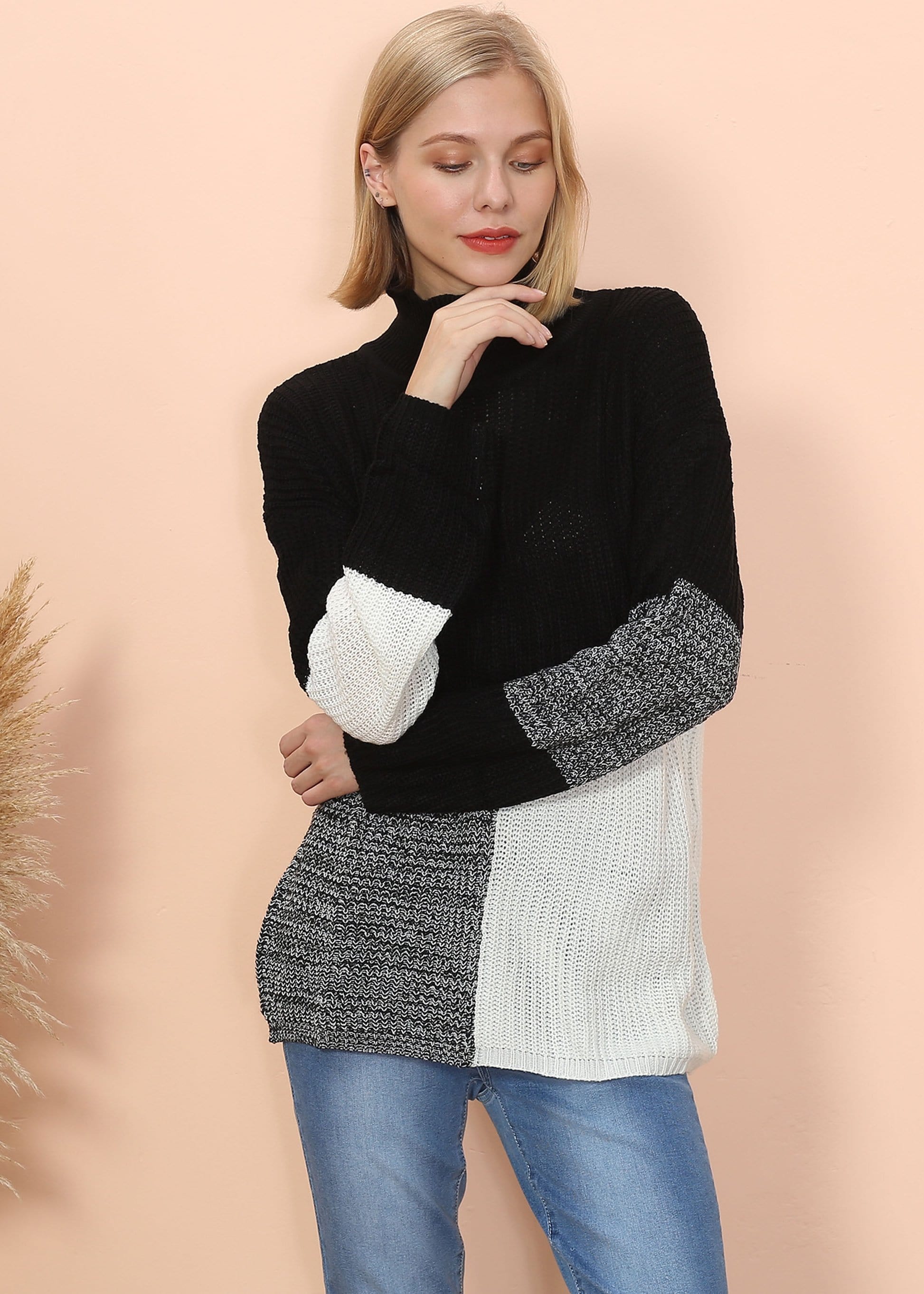 Turtleneck Color Block Knit Sweater - Image 8