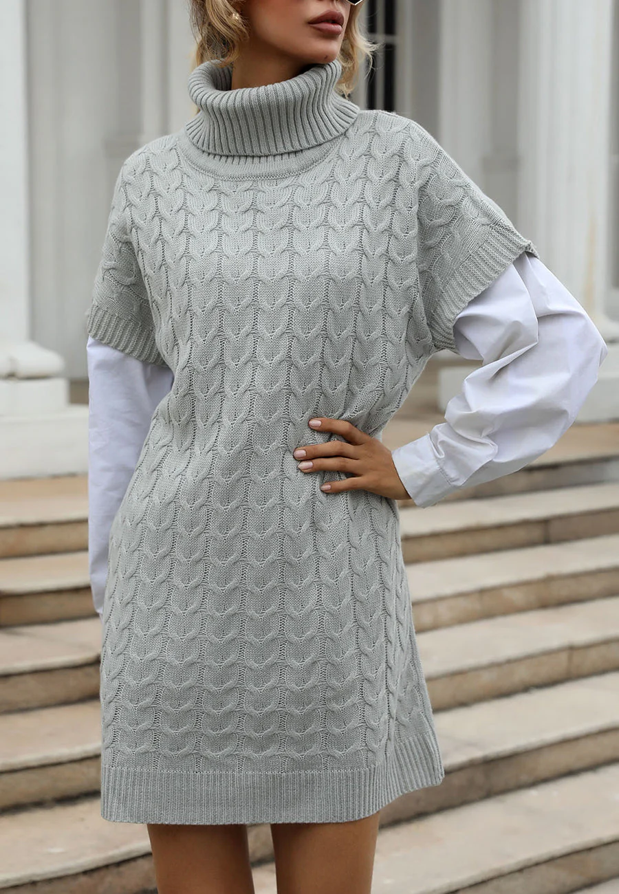 Turtleneck Short Sleeve Sweater Dress - Image 3