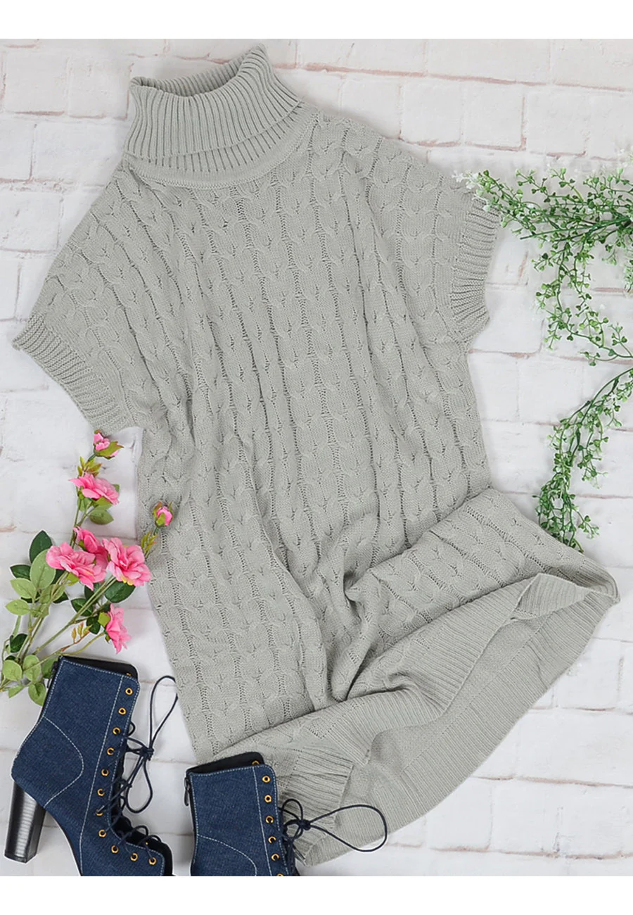 Turtleneck Short Sleeve Sweater Dress - Image 5