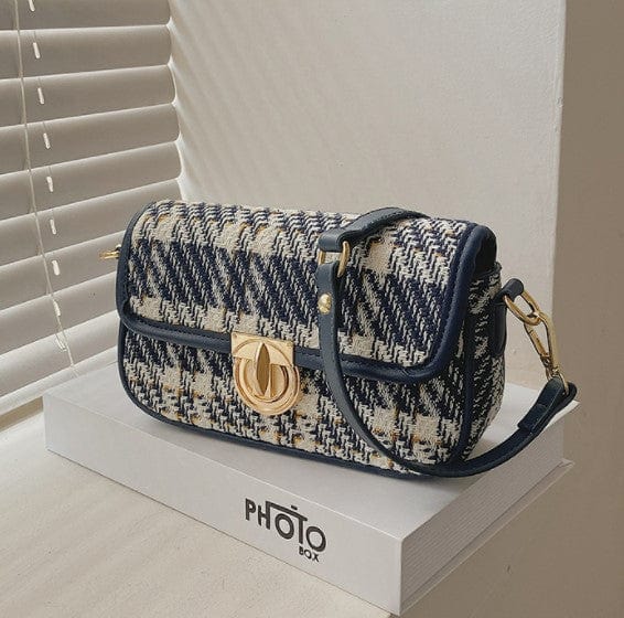 Tweed Shoulder Bag with Gold Clasp