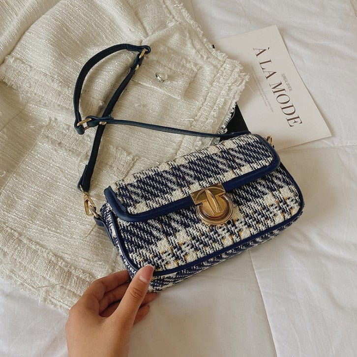 Tweed Shoulder Bag with Gold Clasp - Image 3
