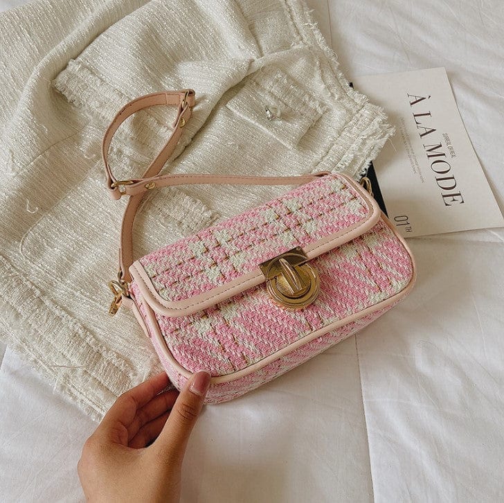 Tweed Shoulder Bag with Gold Clasp - Image 4