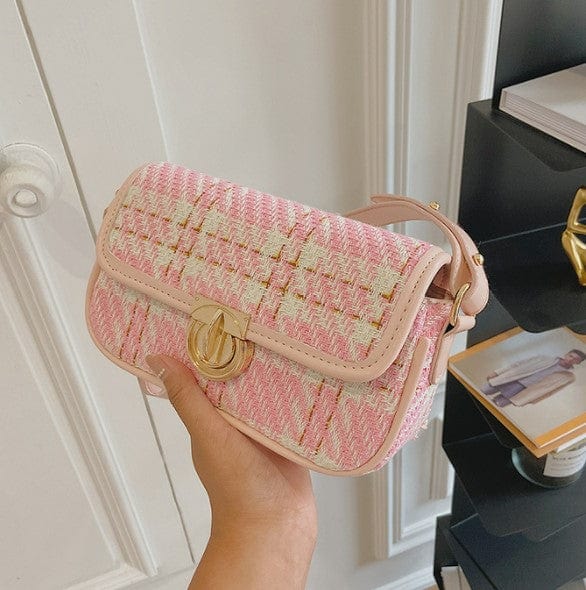 Tweed Shoulder Bag with Gold Clasp - Image 5