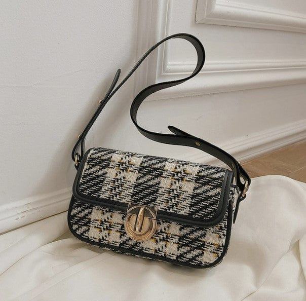 Tweed Shoulder Bag with Gold Clasp - Image 7