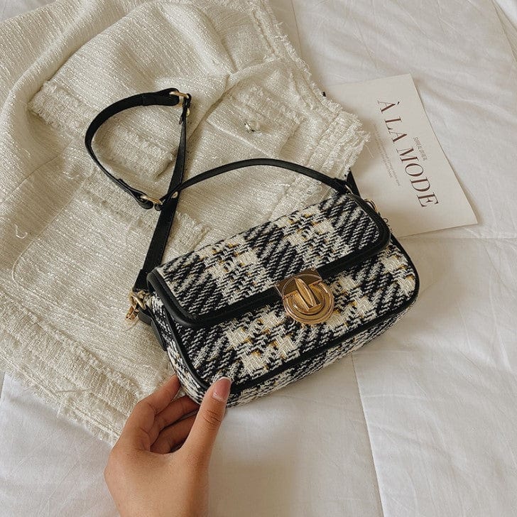 Tweed Shoulder Bag with Gold Clasp - Image 9