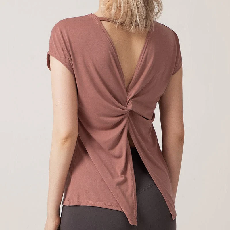 Twist Back Cut Out Short Sleeve Active Shirt - Image 3