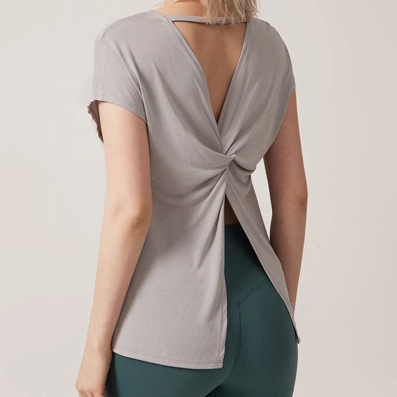 Twist Back Cut Out Short Sleeve Active Shirt - Image 4