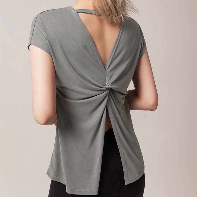 Twist Back Cut Out Short Sleeve Active Shirt - Image 7