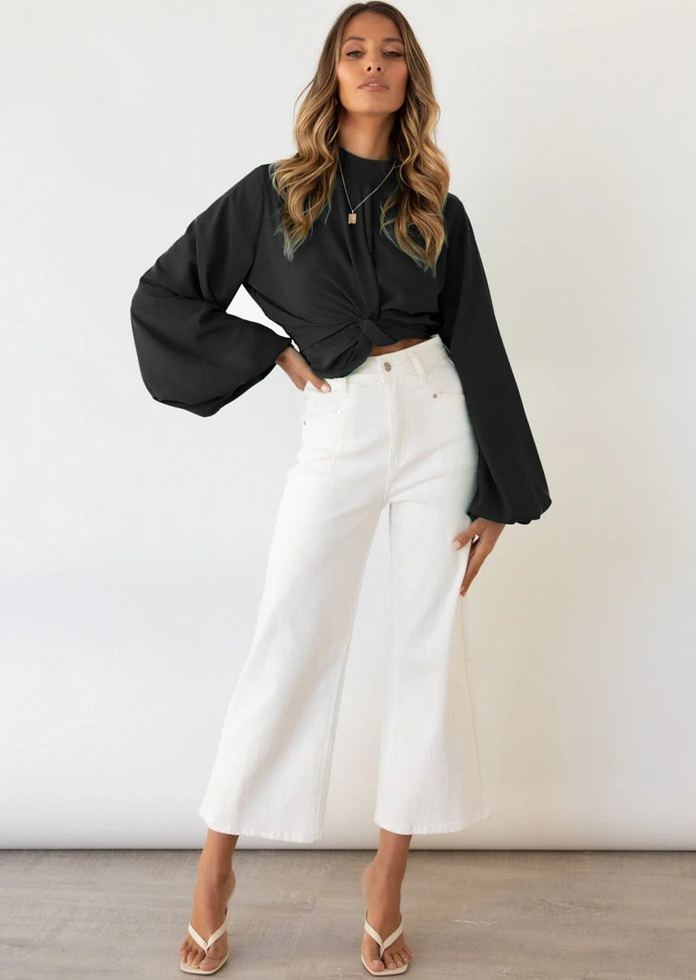 Twist Front Bishop Sleeve Blouse - Image 2
