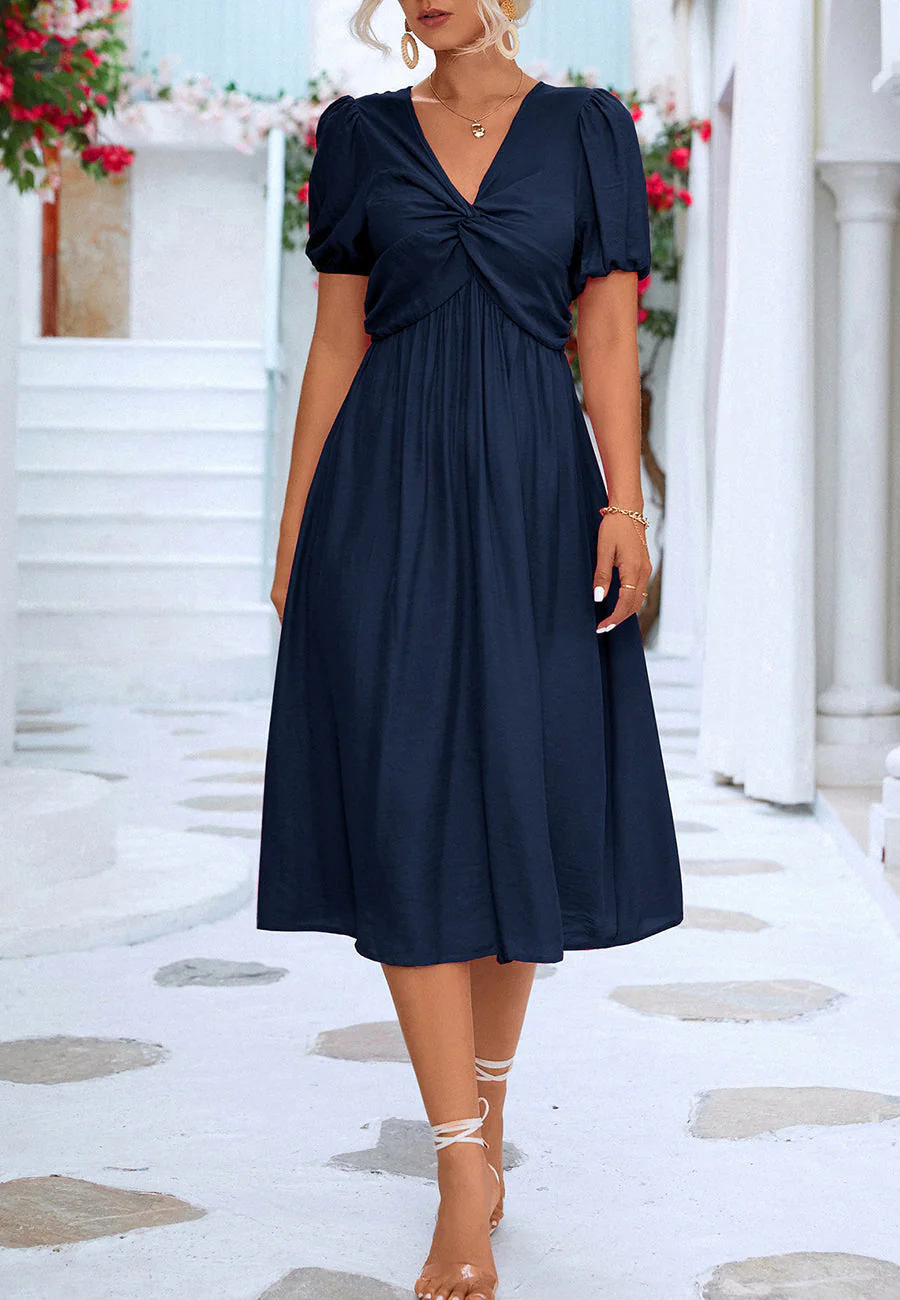 Twist Front Puff Sleeve Dress - Image 11