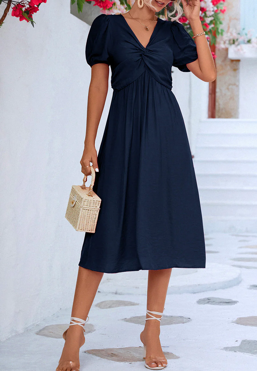 Twist Front Puff Sleeve Dress - Image 12