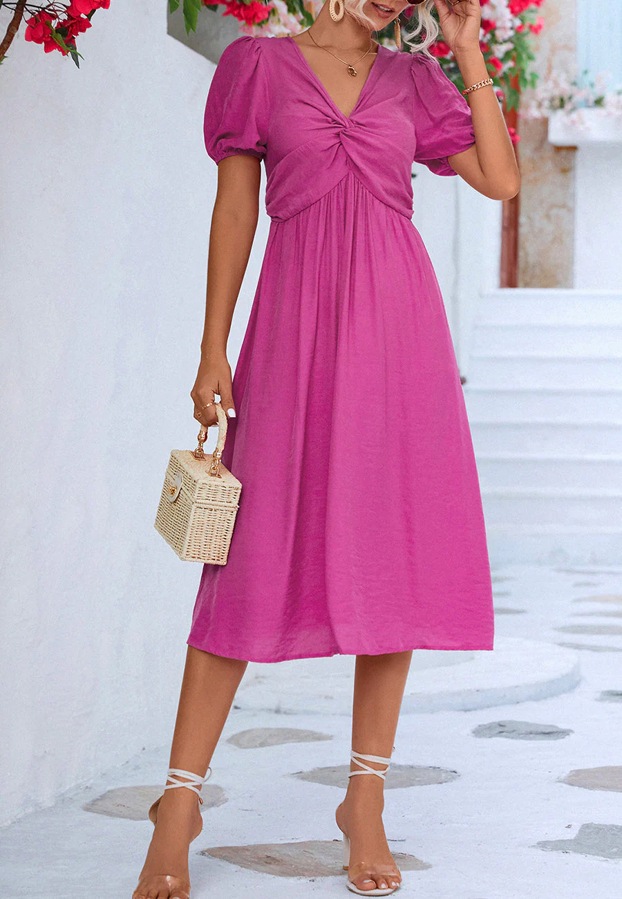 Twist Front Puff Sleeve Dress - Image 17