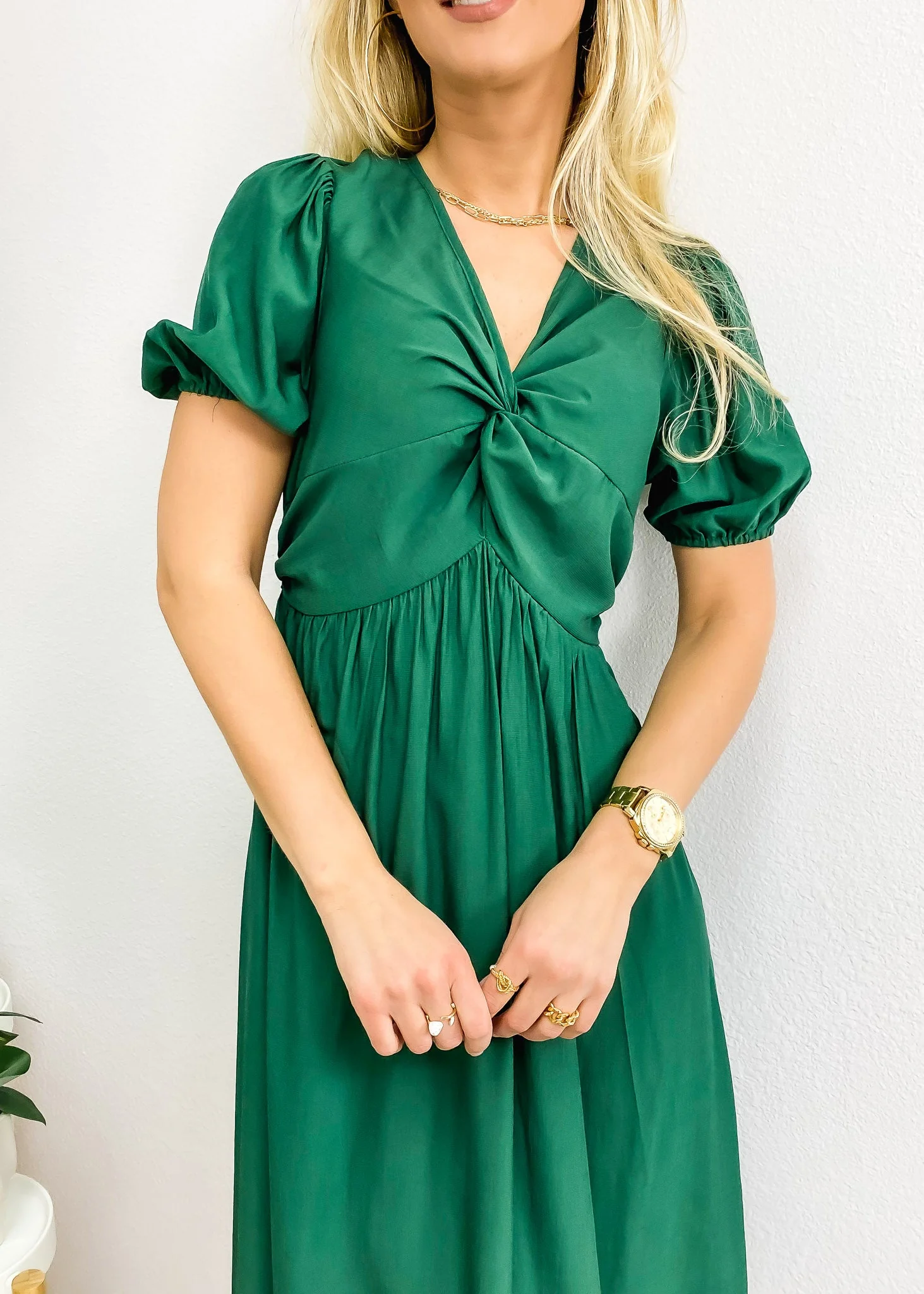 Twist Front Puff Sleeve Dress - Image 3