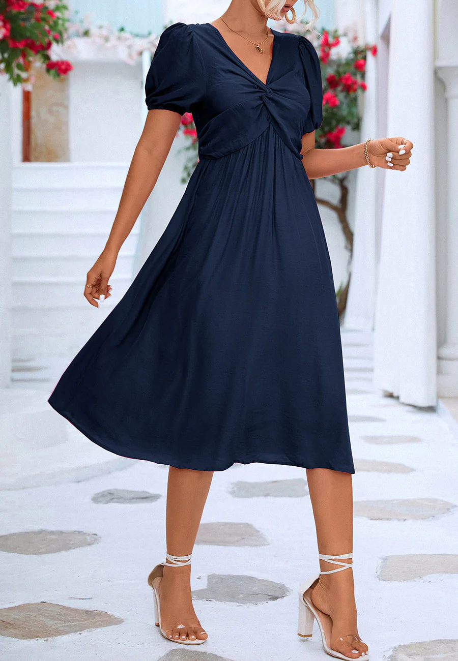 Twist Front Puff Sleeve Dress - Image 8