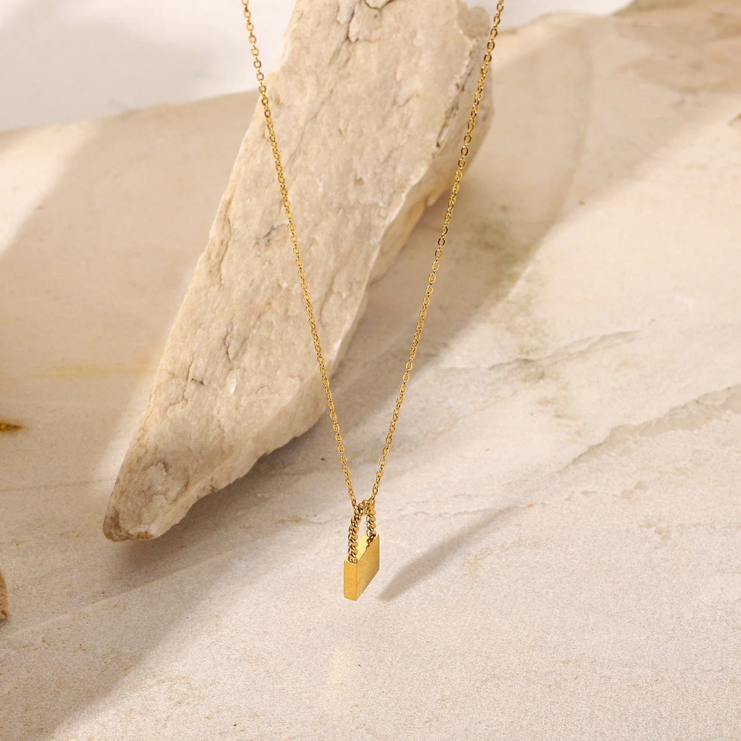 Twist Lock Pendant 18k Gold Plated Necklace - Image 3