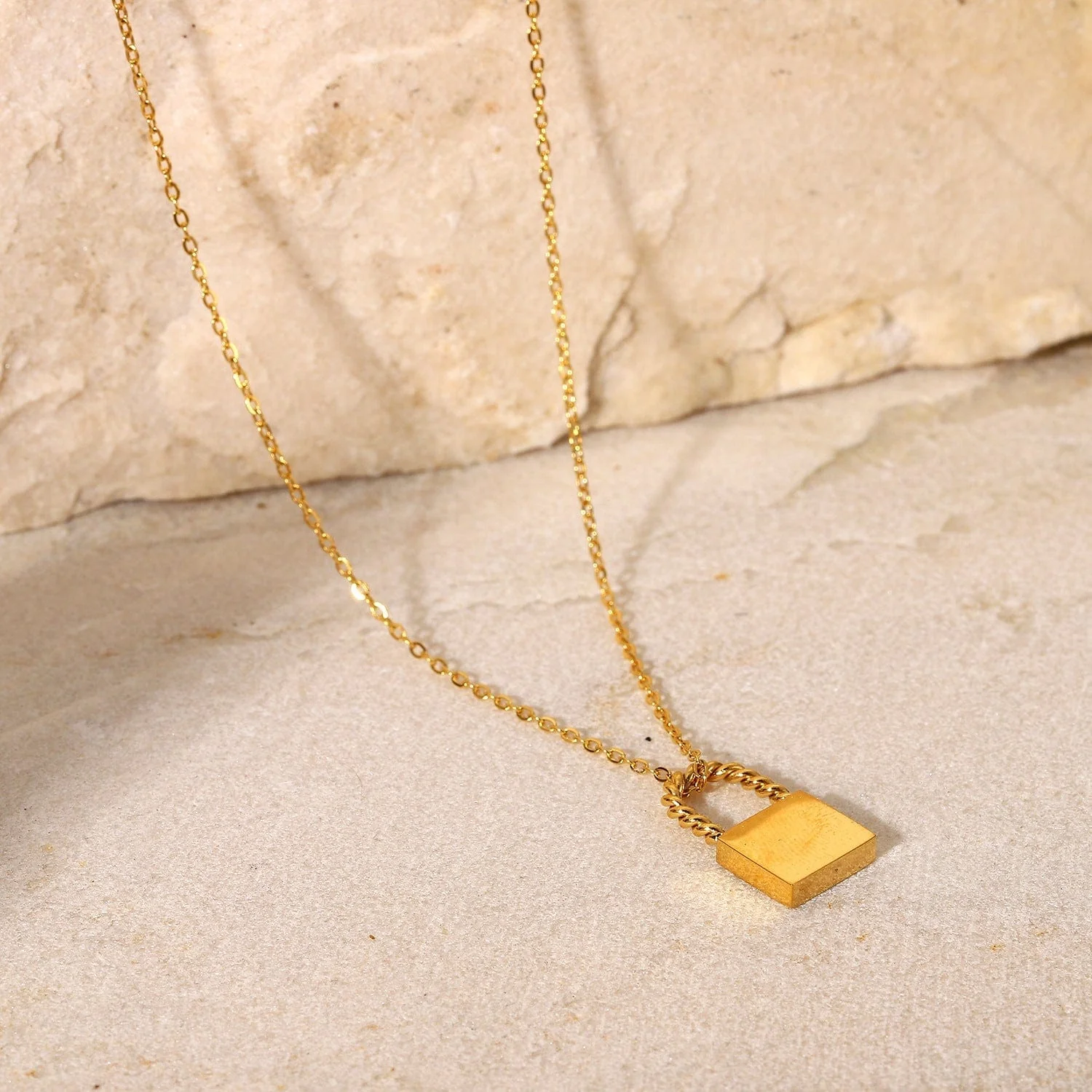 Twist Lock Pendant 18k Gold Plated Necklace - Image 5