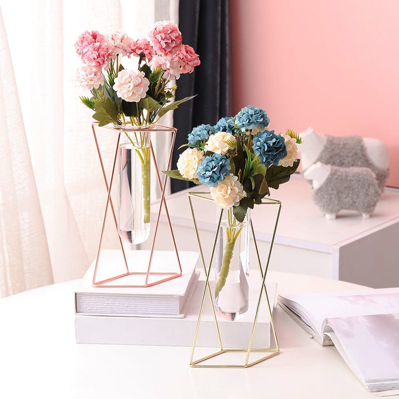 Twisting Iron Flower Vase with Glass Test Tube Design - Image 4