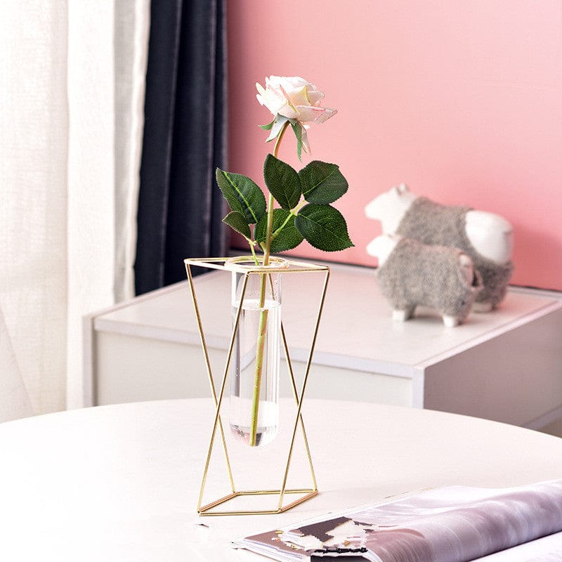 Twisting Iron Flower Vase with Glass Test Tube Design - Image 5