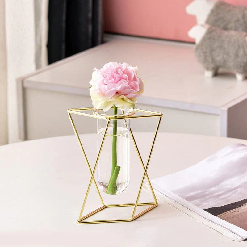 Twisting Iron Flower Vase with Glass Test Tube Design - Image 7