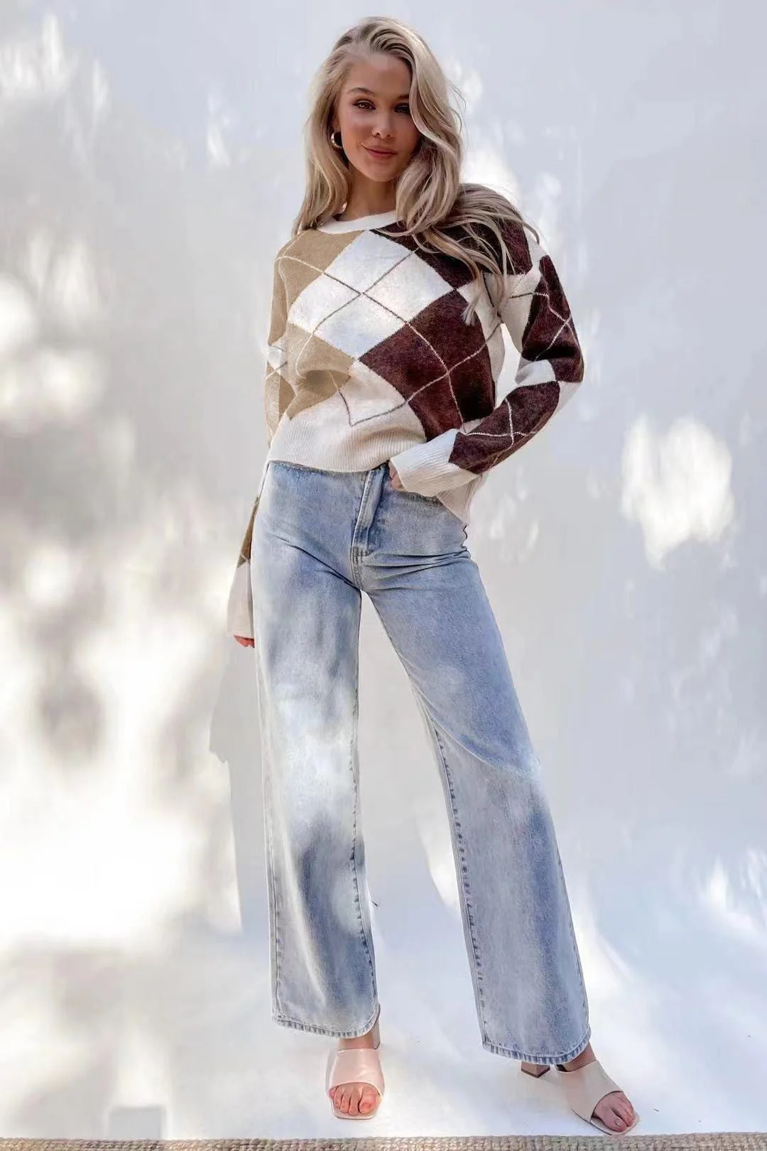 Two Tone Argyle Print Sweater - Image 3