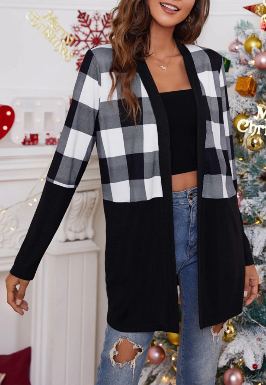 Two Tone Buffalo Plaid Cardigan - Image 3