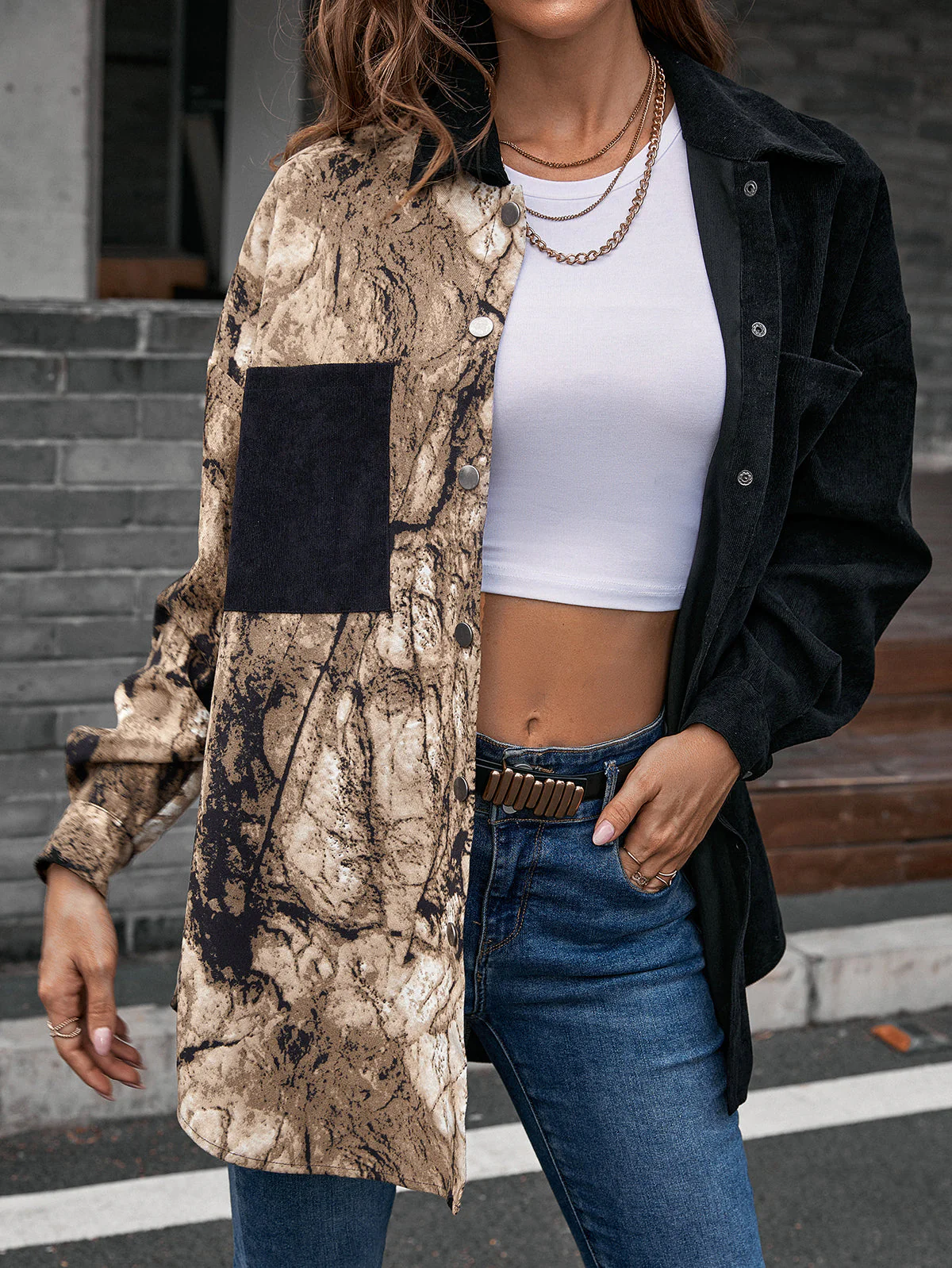 Two Tone Button Up Blouse - Image 12