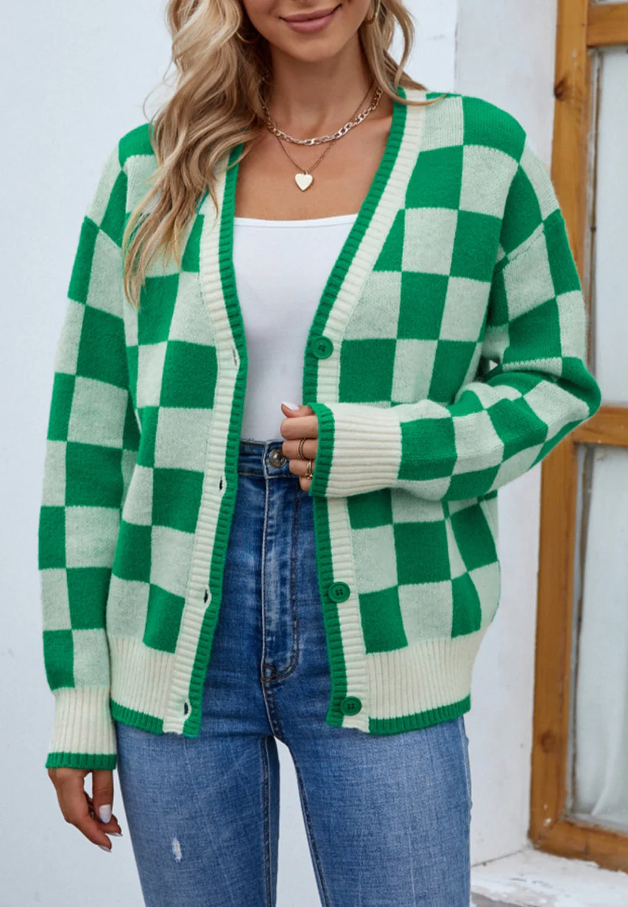 Two Tone Checkered Cardigan - Image 5